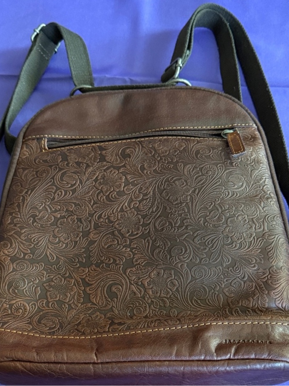 Jack Georges Voyager Floral Hand Crafted Leather 
Dark Brown Backpack